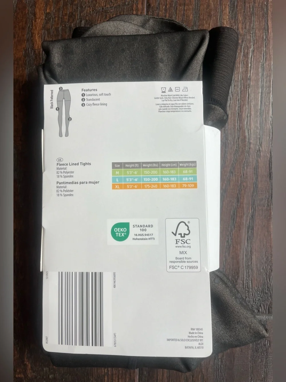 Serra Black Patterned Tights Fleece